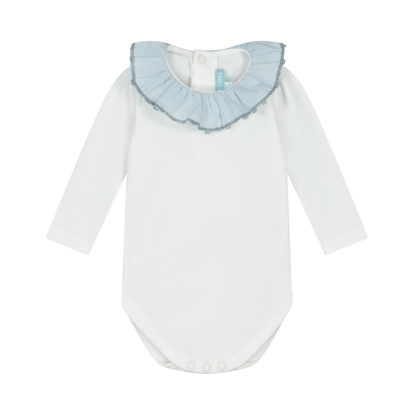 Baby bodysuit light blue linen collar