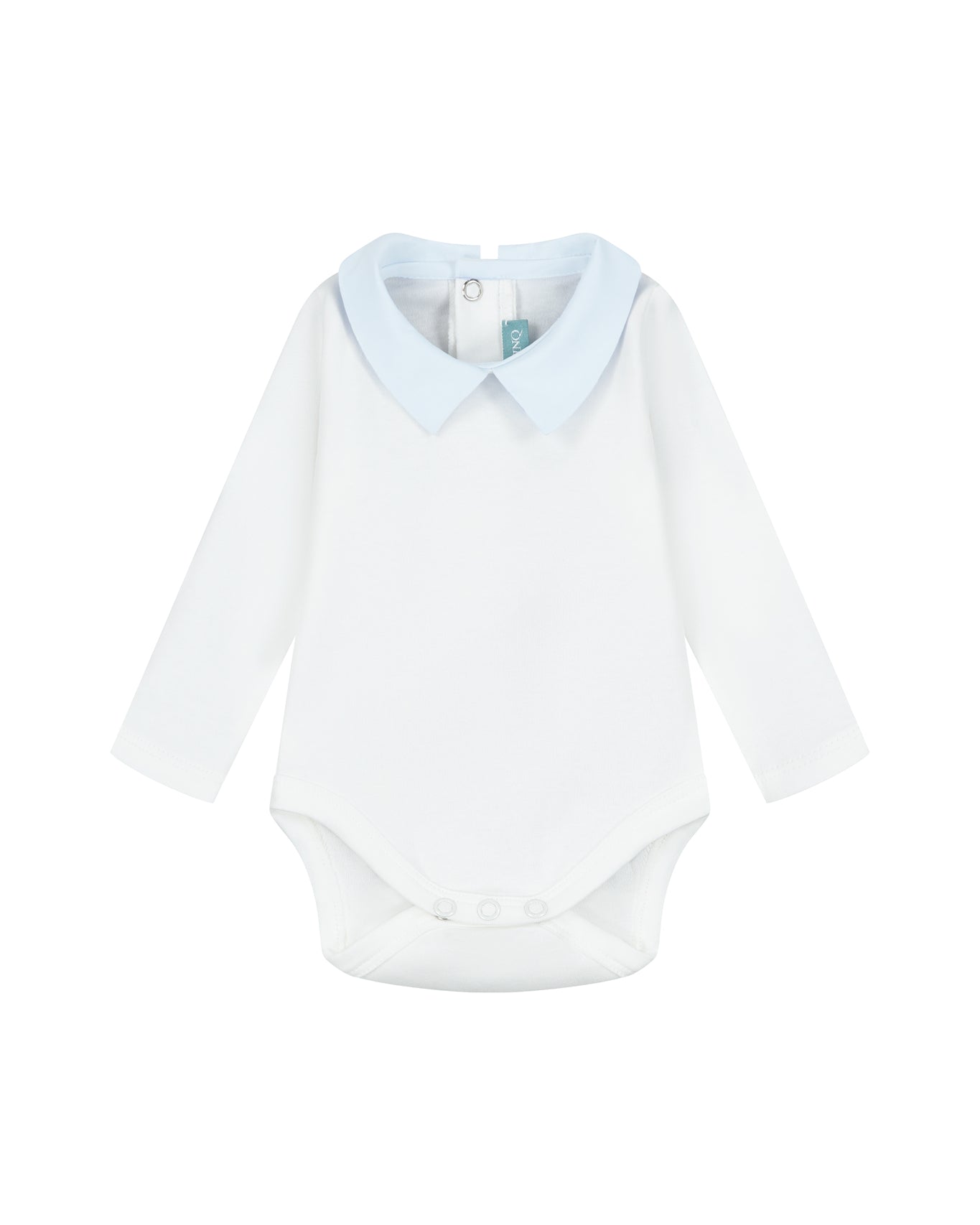 Baby bodysuit with light blue collar