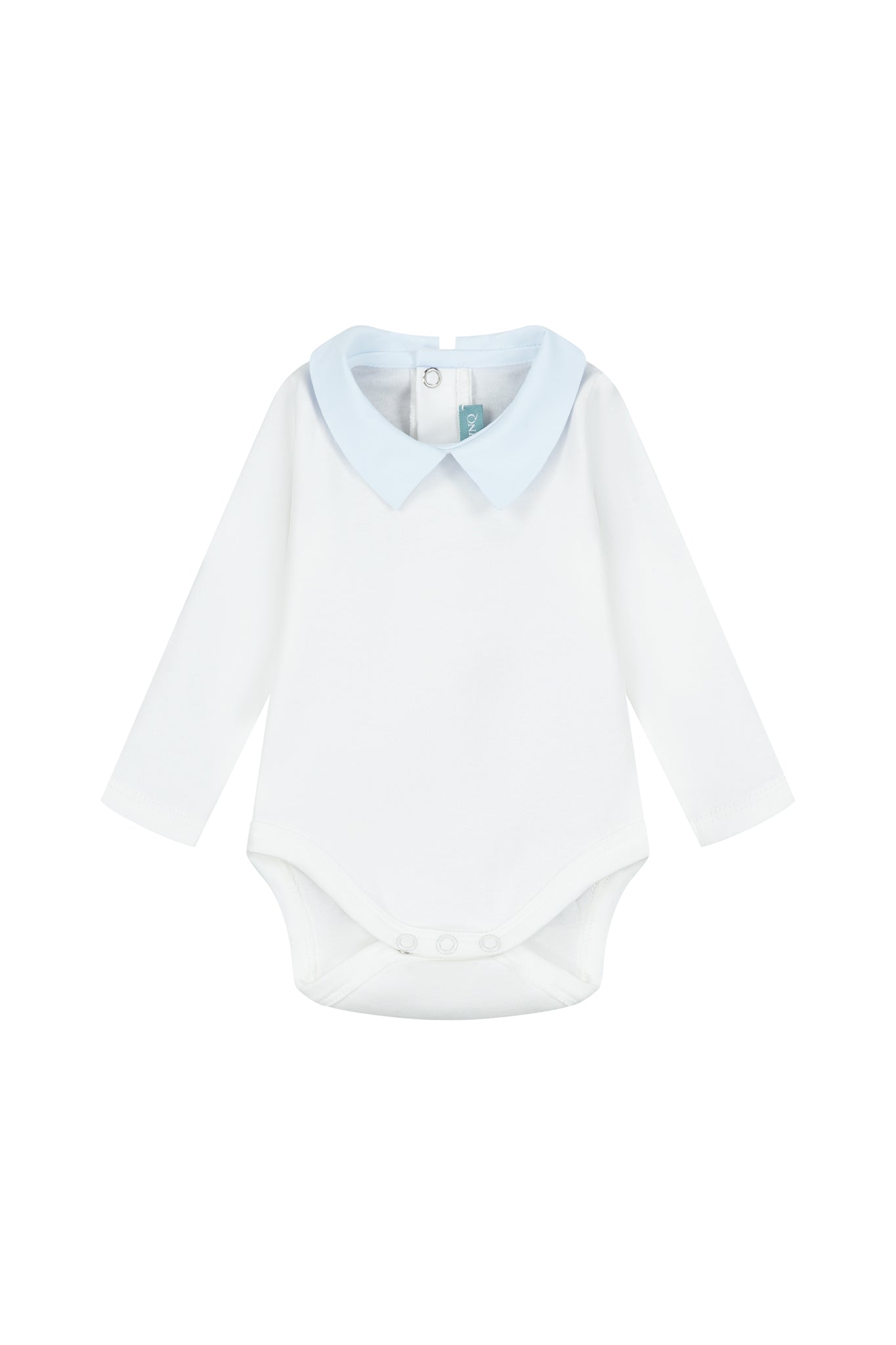 Baby bodysuit with light blue collar