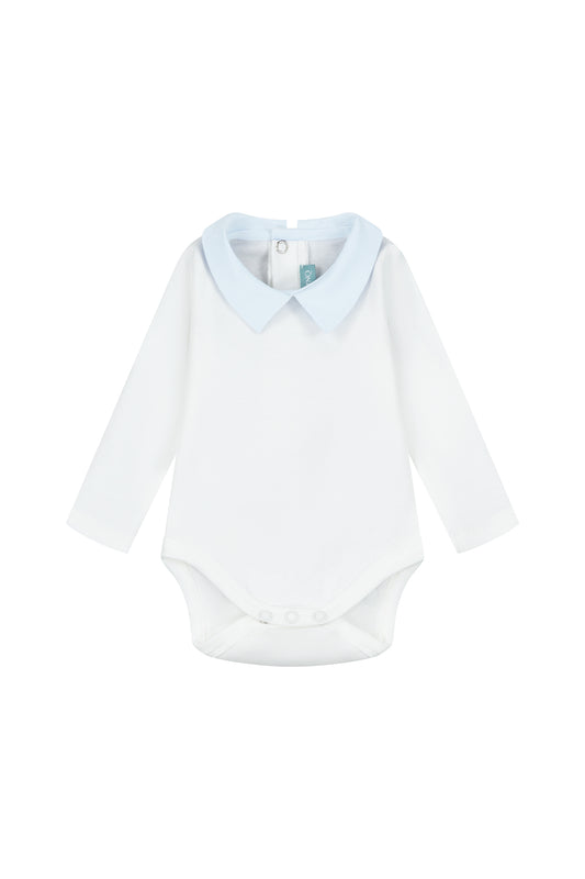 Baby bodysuit with light blue collar