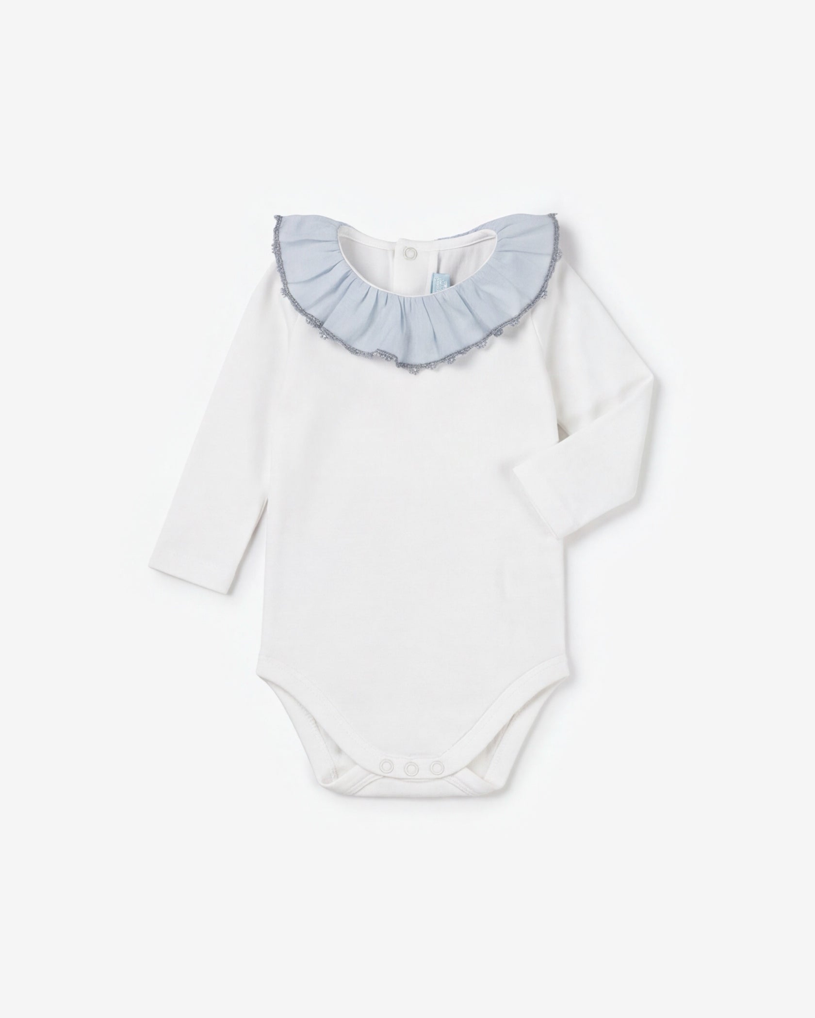 Baby bodysuit light blue linen collar