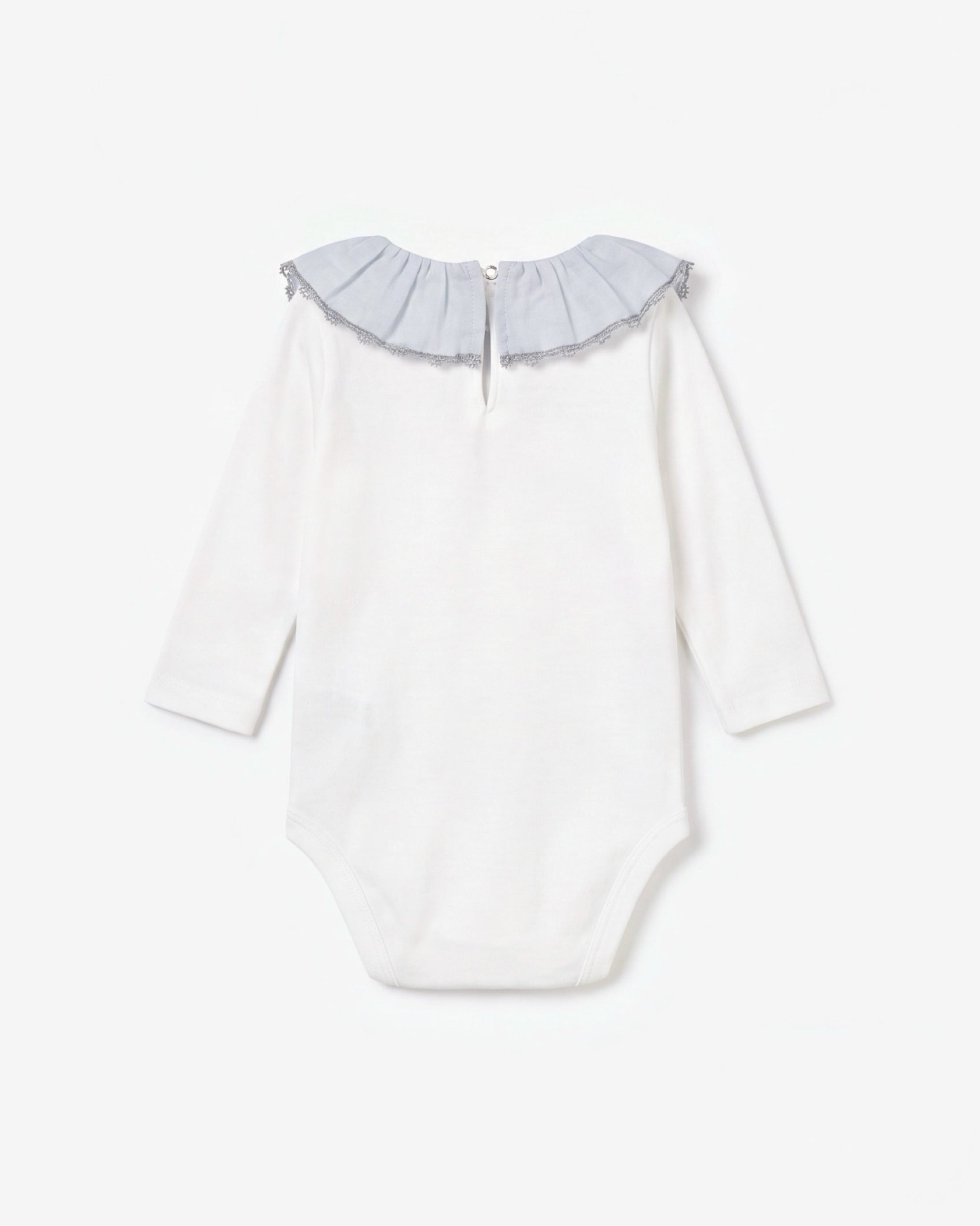 Baby bodysuit light blue linen collar