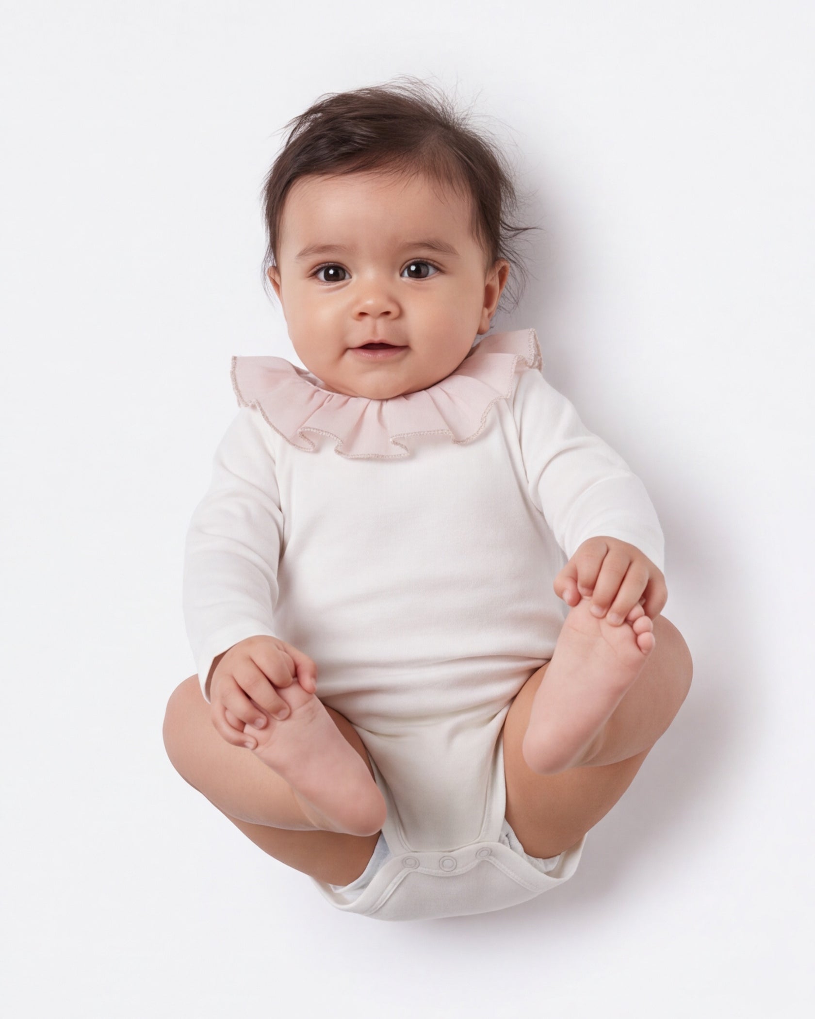 Babyromper met roze kraag