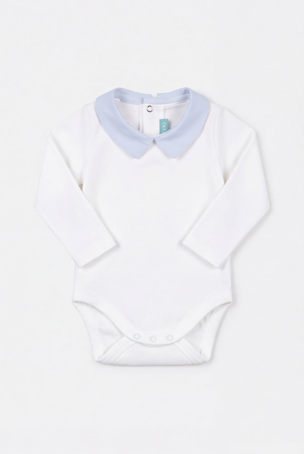 Baby bodysuit with light blue collar