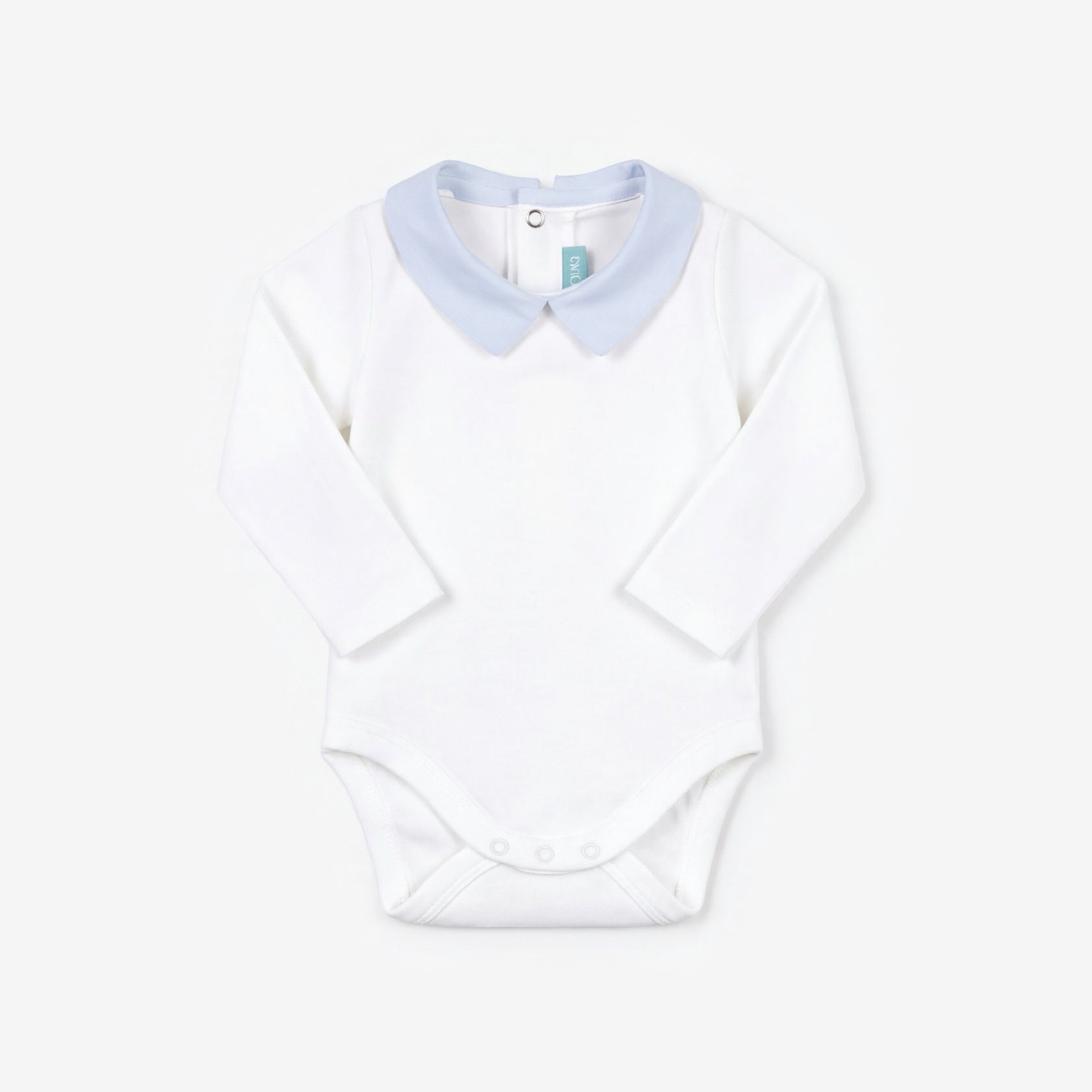 Baby bodysuit with light blue collar