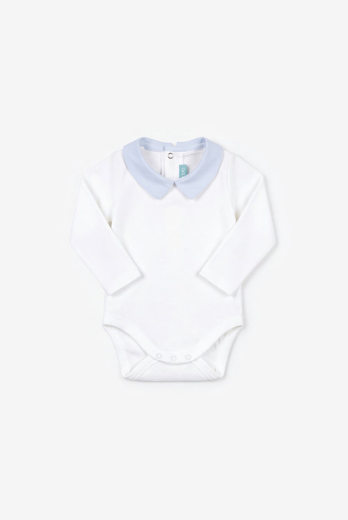 Baby bodysuit with light blue collar
