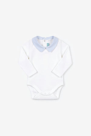 Baby bodysuit with light blue collar