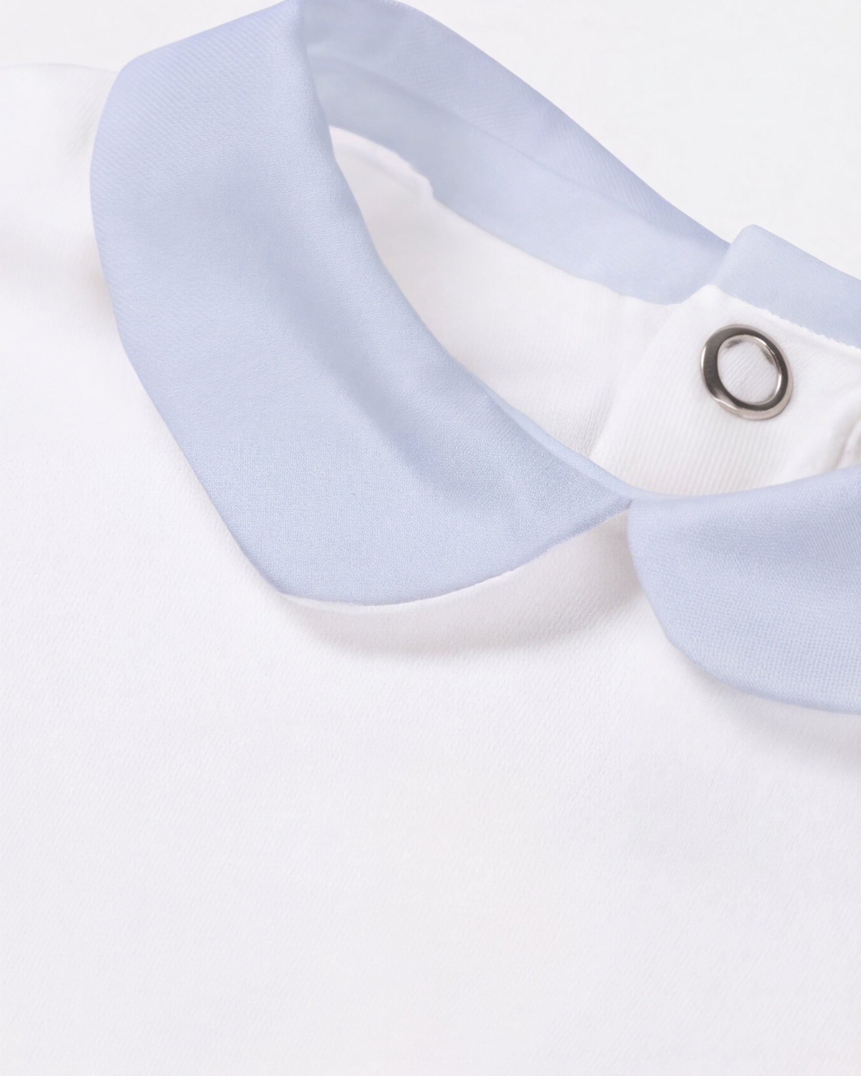 Baby bodysuit with light blue collar