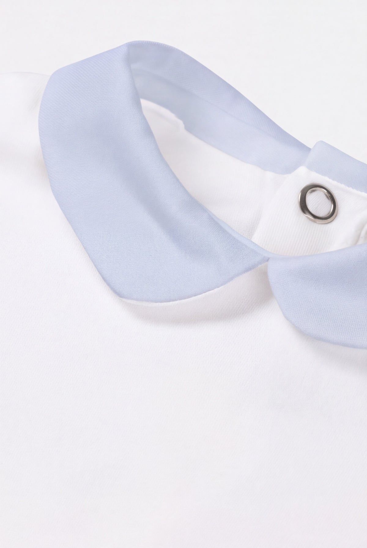Baby bodysuit with light blue collar