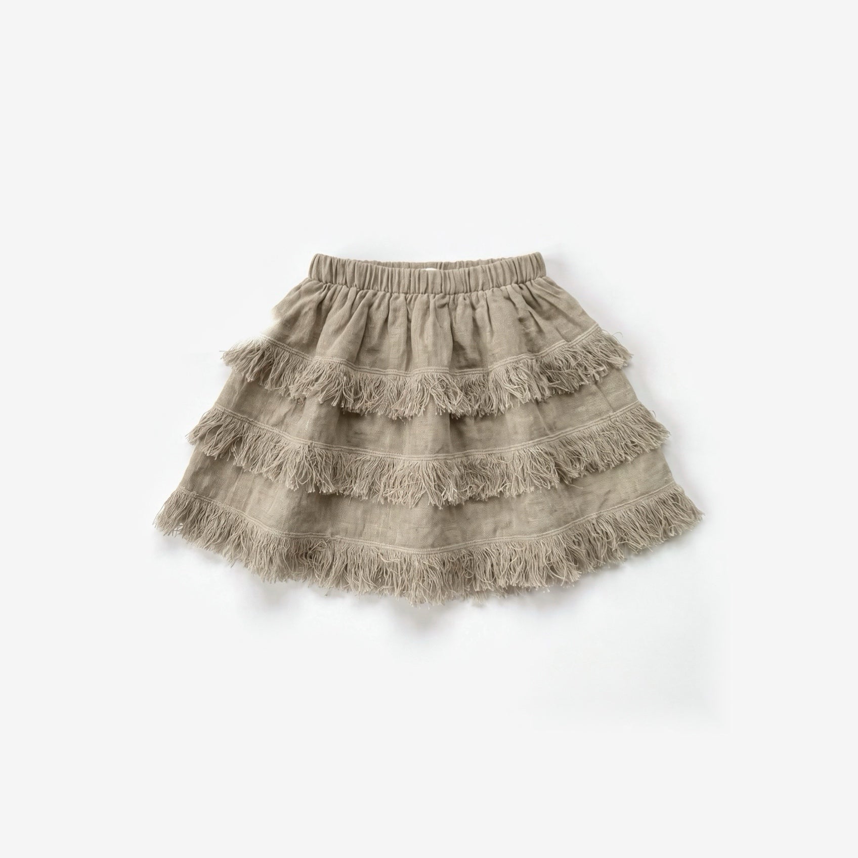 Bahia skirt ruffle, flat lay on a light grey background | Club Cinq